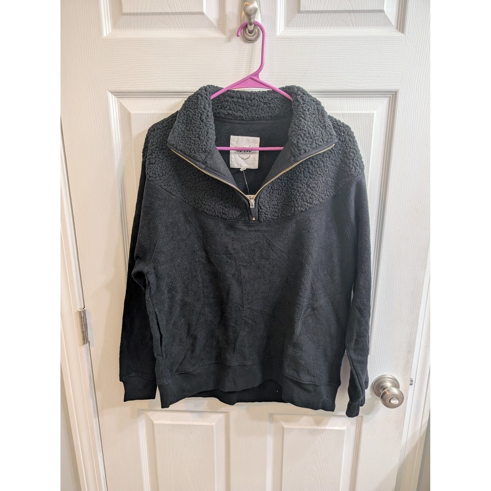 Aerie Sherpa Fleece Quarter Zip Sweatshirt Black Cozy Pullover Top - Size XXS